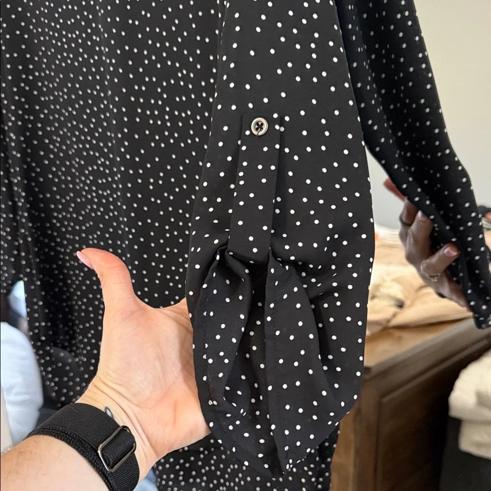Lush Black Blouse with White Dots - Picture 5 of 5